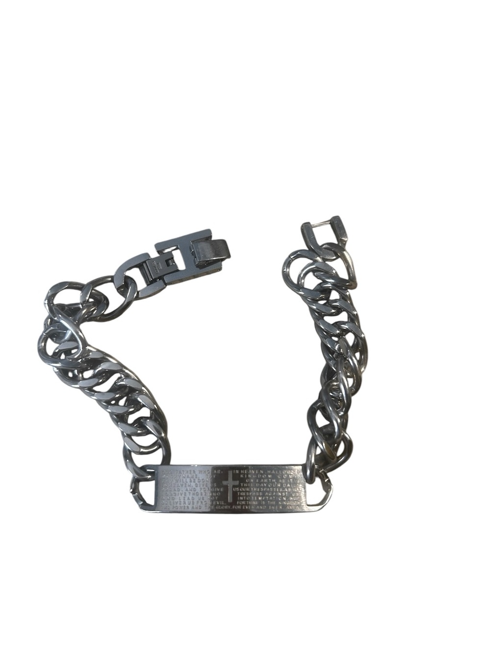 Men's Stainless Steel Lord's Prayer Cross Curb Chain Link ID Bracelet 9" New